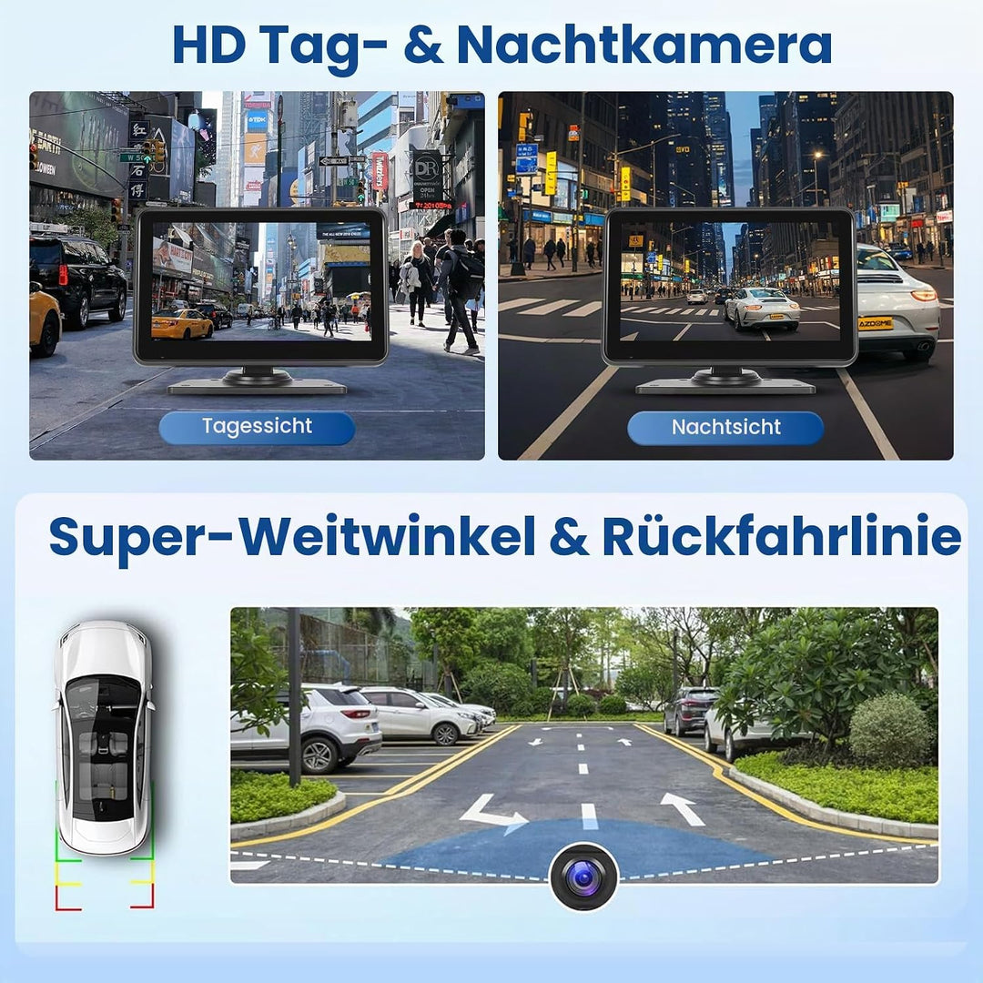 Hikity Rückfahrkamera Kabellos 7" HD Touchsreen mit 2 Rück Kamera mit Nachtsicht IP68 Wasserdicht+4K