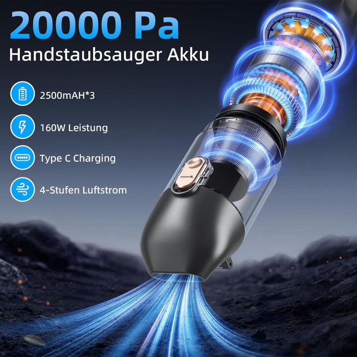 Ombrex 20000pa Handstaubsauger Akku, 3 IN 1 Auto Staubsauger Stark mit 4 Saugmodi, Portable Vacuum C