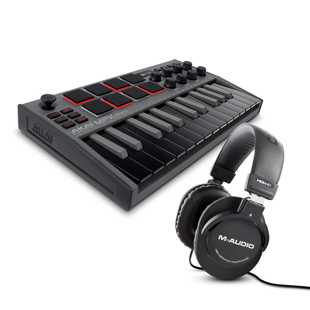 AKAI Professional MPK Mini MK3 Schwartz und M-Audio HDH40 – 25-Tasten USB MIDI Keyboard Controller,