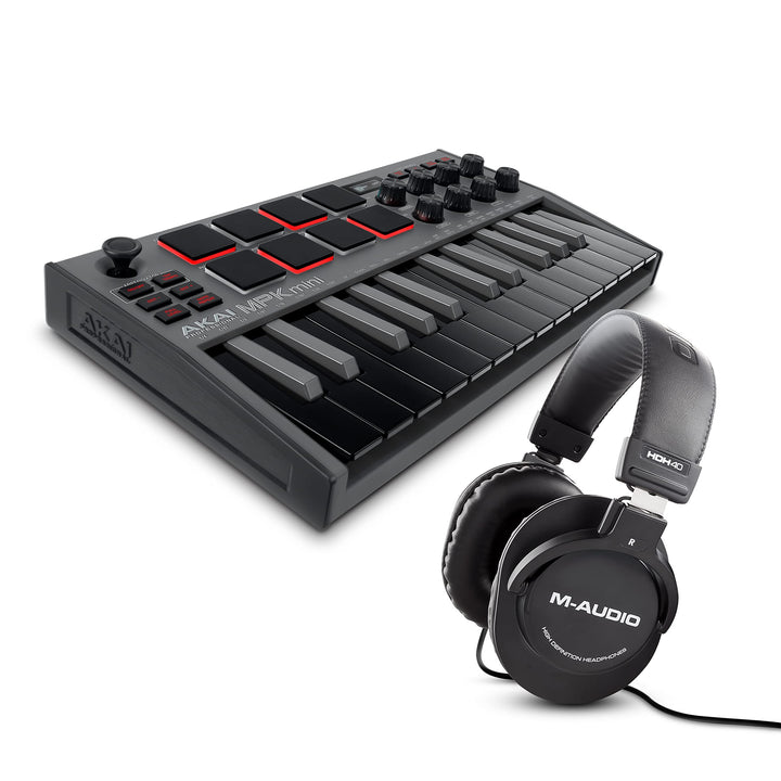 AKAI Professional MPK Mini MK3 Schwartz und M-Audio HDH40 – 25-Tasten USB MIDI Keyboard Controller,