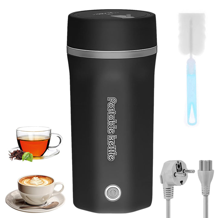 Reise Wasserkocher Klein Elektrische Wassertasse 500ML Tragbarer Mini-Heizbecher 304 Edelstahl Liner