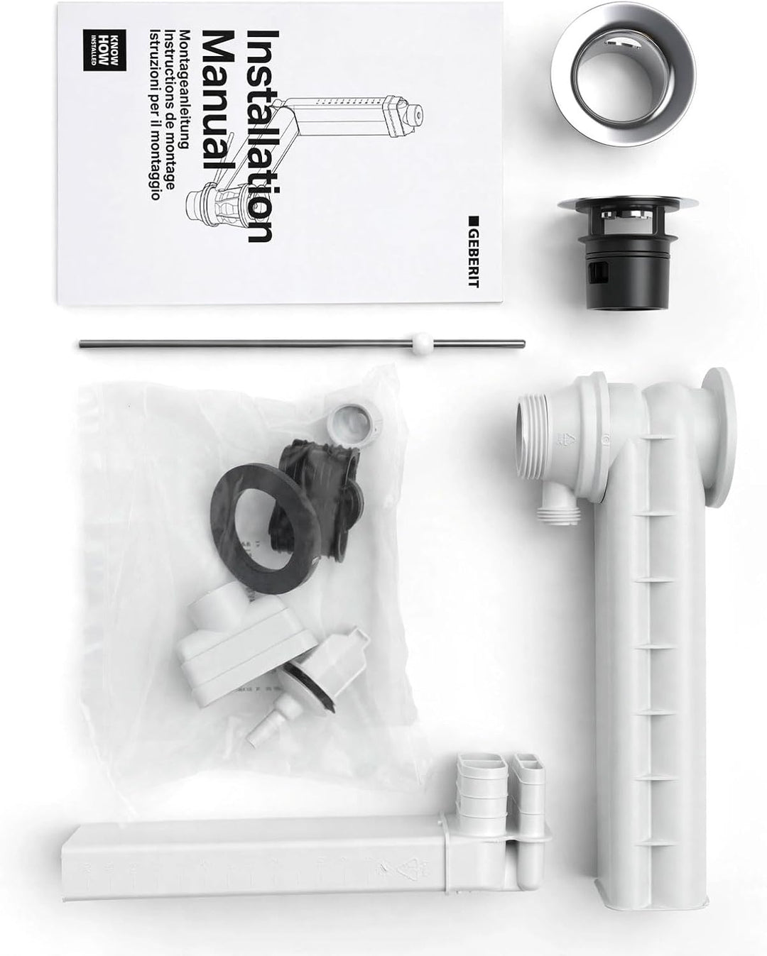 Geberit Clou Ablaufgarnitur für Exzenterstange INKL. Chrom-Ventilabdeckung (Set)