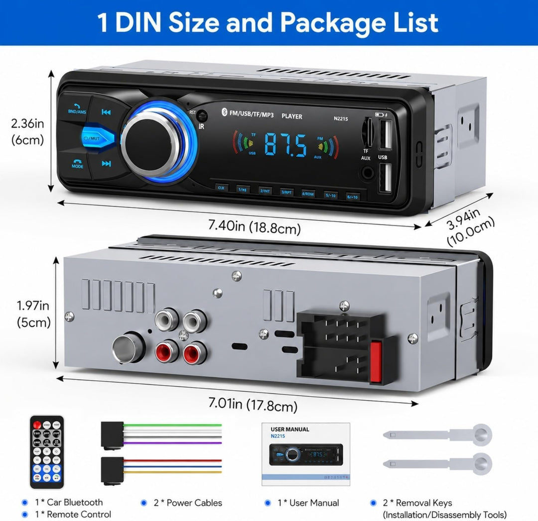 5060BT MP3-Player fürs Auto Autoradio Bluetooth Stereo mit 2 USB-Anschluss/FM/TF/MP3 Player Fernbedi