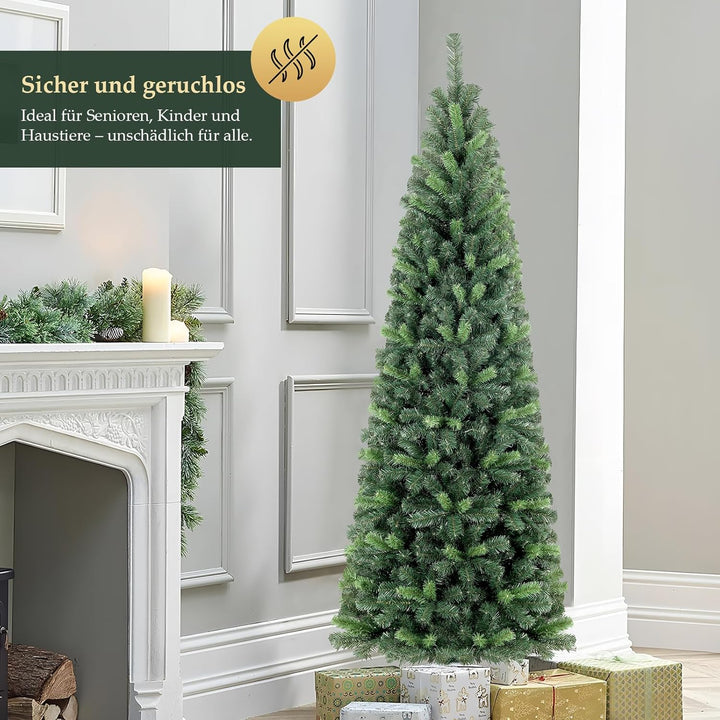 SALCAR Künstlicher Weihnachtsbaum Slim 180 cm, Tannenbaum Künstlich mit Handschuhen und Metallstände