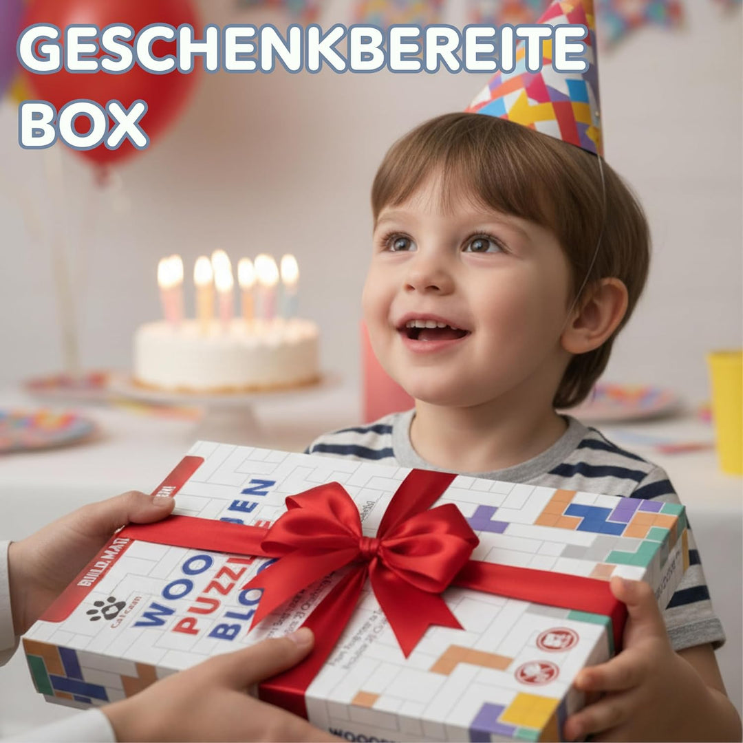 Montessori Holzpuzzle Tetris-Stil – 42 Teile Gehirntraining Blöcke mit nummeriertem Brett (1-10) & 1