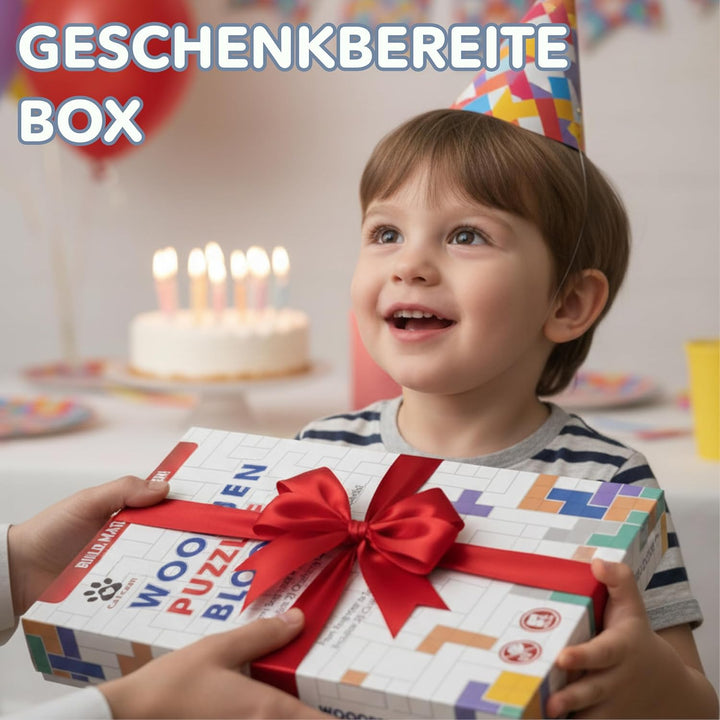 Montessori Holzpuzzle Tetris-Stil – 42 Teile Gehirntraining Blöcke mit nummeriertem Brett (1-10) & 1