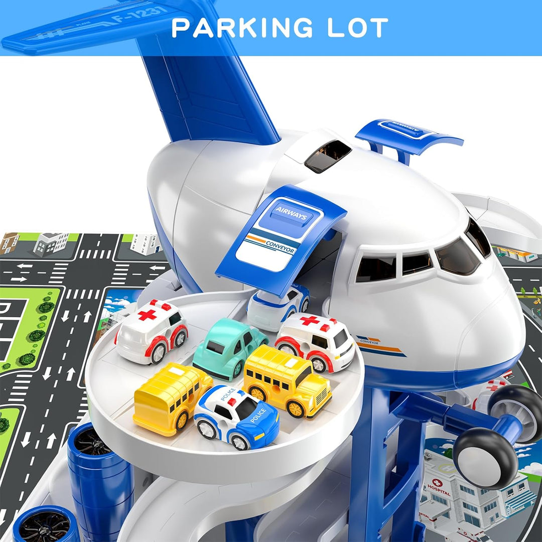 TEMI Kinder Flugzeug Spielzeug Rennstrecke Auto Spielzeug für 3 4 5 6 7 Jungen zu Transformed Flugze