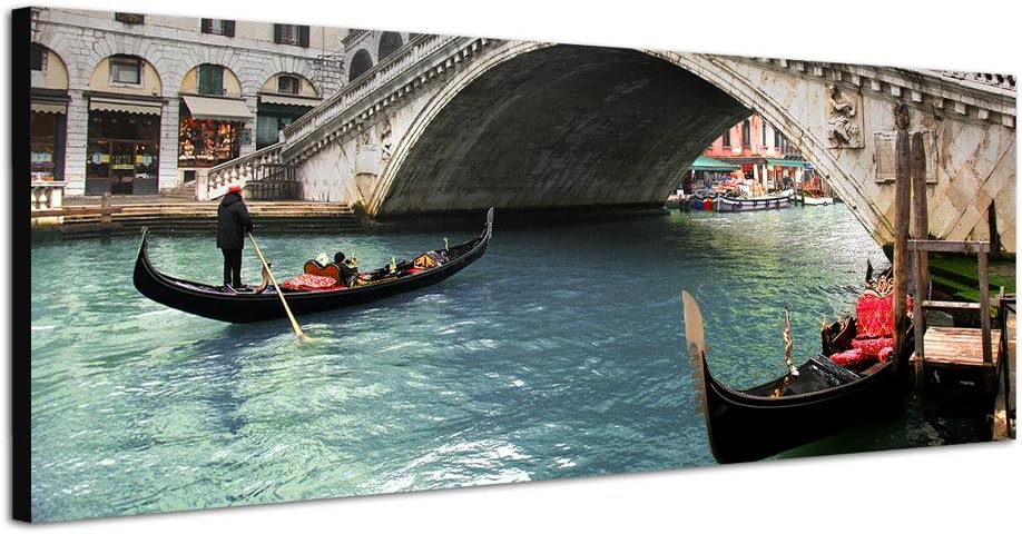Paul Sinus Art Panoramabild auf Leinwand und Keilrahmen 150x50cm Italien Venedig Brücke Wasser Gonde