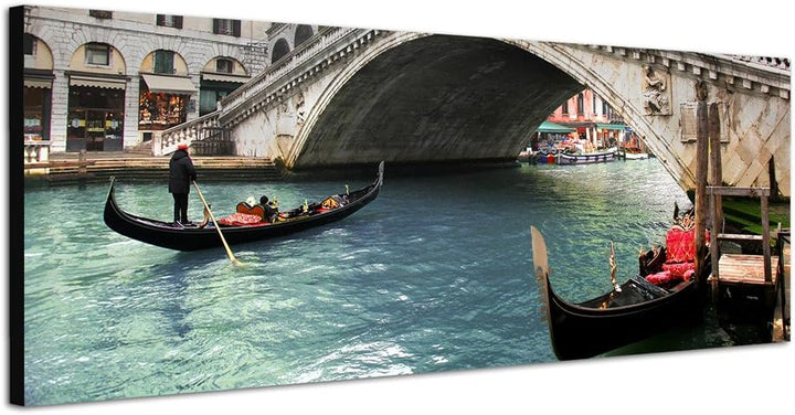 Paul Sinus Art Panoramabild auf Leinwand und Keilrahmen 150x50cm Italien Venedig Brücke Wasser Gonde