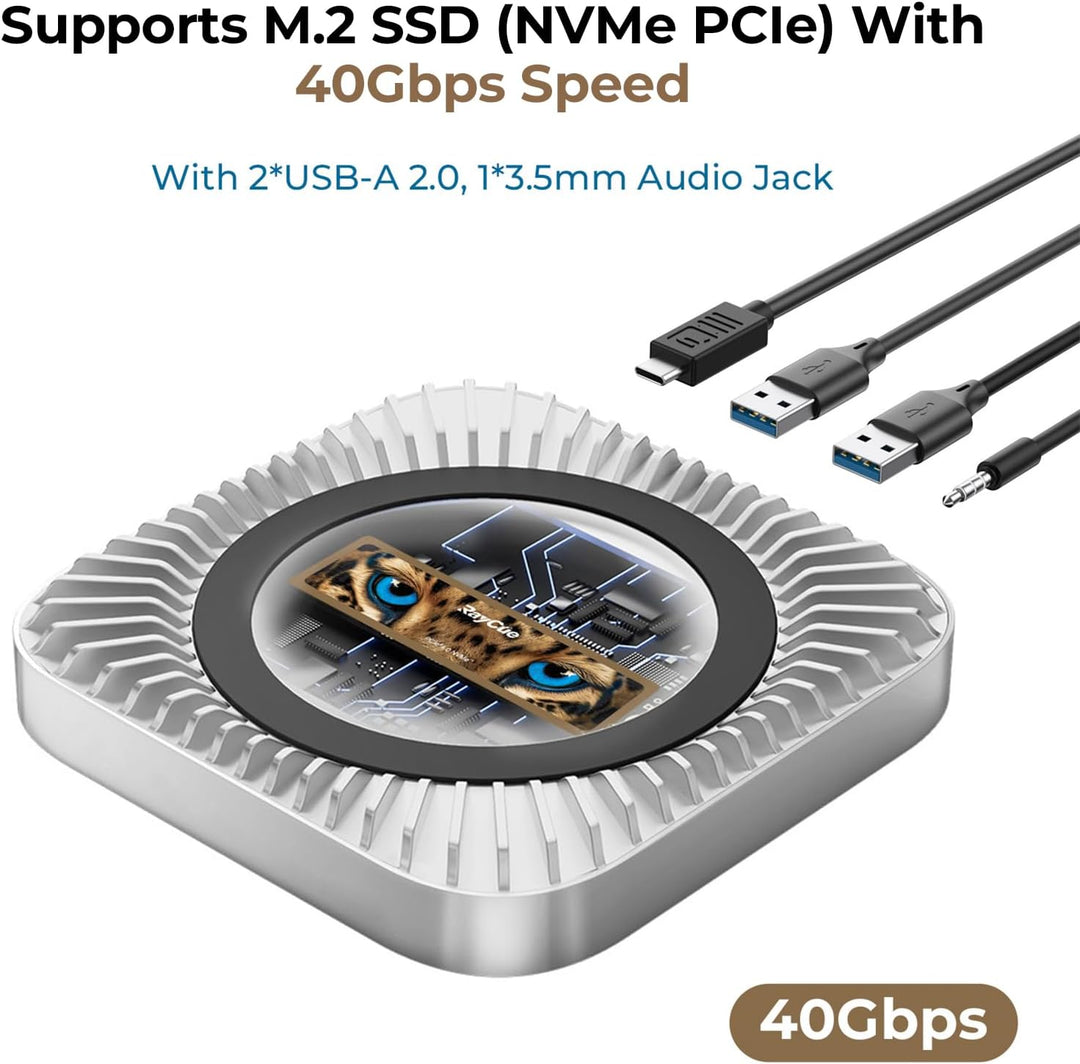 Aluminium Hub & Stand for the M4/M4 Pro Mac mini (2024) with 40Gbps NVMe/M.2 SSD Housing, 2X USB-A,