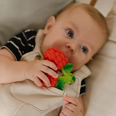 Oli & Carol Baby-Beissring aus Naturkautschuk - Babygeschenk 0 3 6 Monate 1 Jahr - Valery the Raspbe