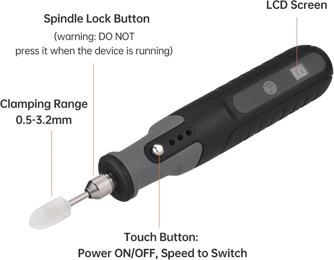 Mini-Akku-Rotationswerkzeug-Set, 25.000 U/min, 5 Geschwindigkeiten, Schnitzwerkzeuge, angetrieben du
