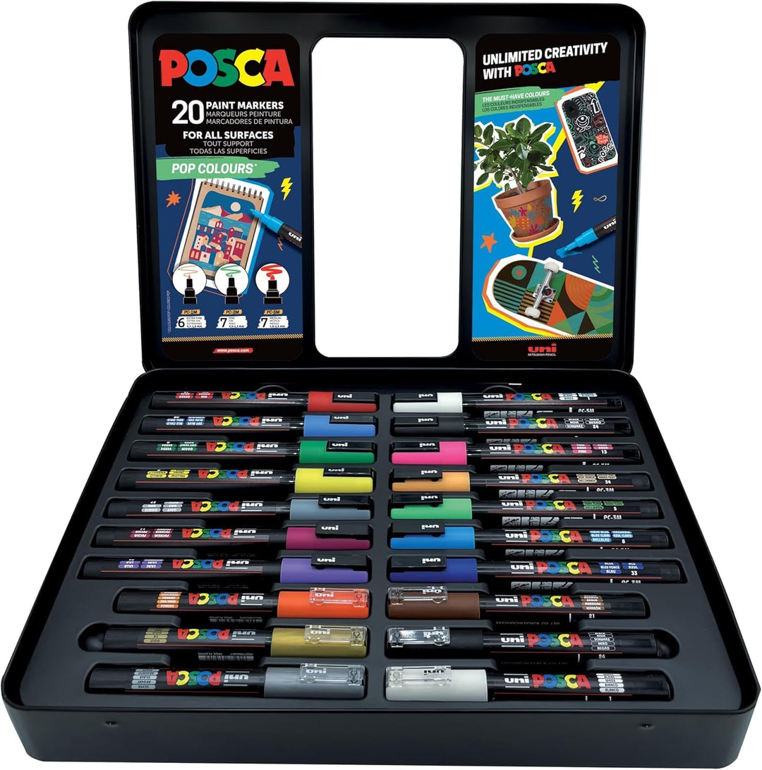 POSCA 186832 Marker Set, 20 Acrylstifte im Etui, Marker Set Pop Colours, Spitze PWE5M 1,8-2,5 mm 20e
