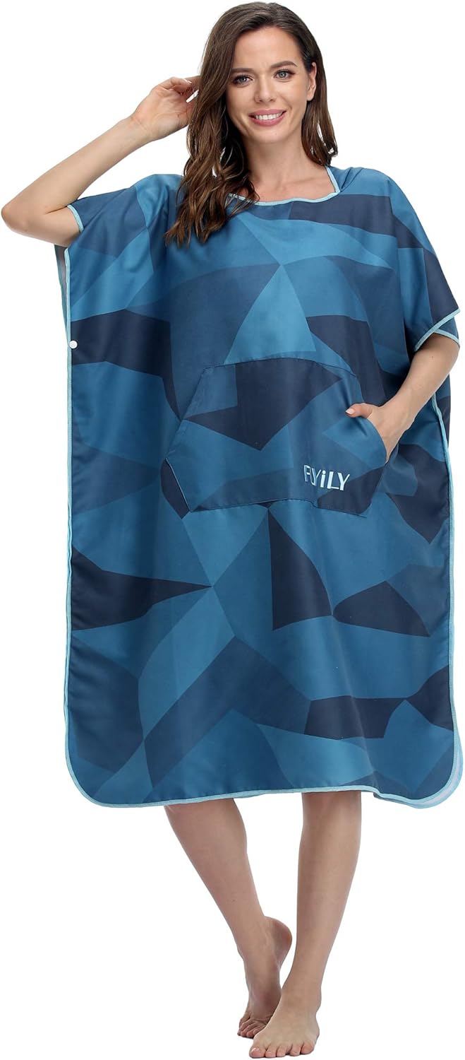 FLYILY Microfaser Surf Poncho Handtuch mit Kapuze Bademantel zum Schwimmen und Strand wechseln Einhe