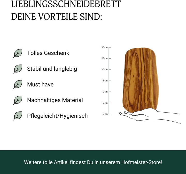 HOFMEISTER® Olivenholzbrett - Hochwertiges Holzschneidebrett für Grill & Küche - Perfekte Servierpla