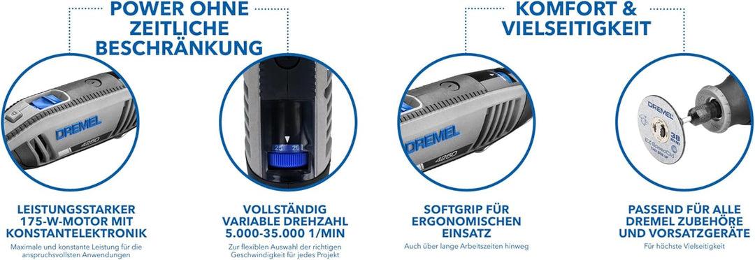 Dremel 4250 Rotationswerkzeug 175 W, Multifunktionswerkzeug-Set mit 6 Vorsatzgeräten und 128 Zubehör