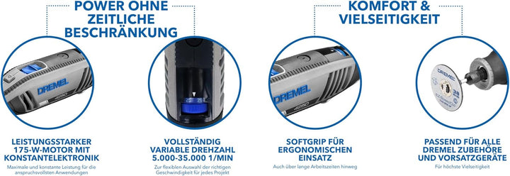 Dremel 4250 Rotationswerkzeug 175 W, Multifunktionswerkzeug-Set mit 6 Vorsatzgeräten und 128 Zubehör