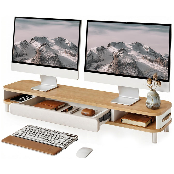 Fenge Dual Monitorständer mit AusziehenSchublade,Tragfähigkeit 35kg,Eiche, Eiche