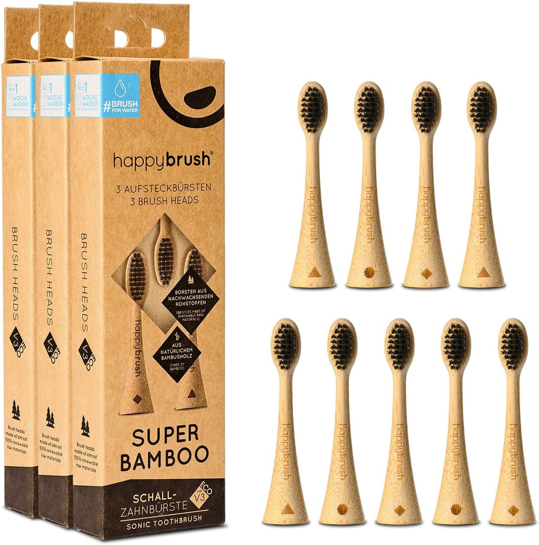 happybrush® Nachhaltige Aufsteckbürsten aus Bambus für elektrische Schall-Zahnbürste Eco VIBE 3 - Se