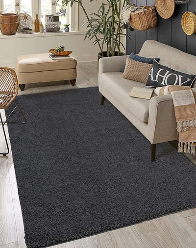 payé Teppich Hochflor Wohnzimmer - Anthrazit - 160x225cm - Shaggy Einfarbig Soft Weich Schlafzimmer