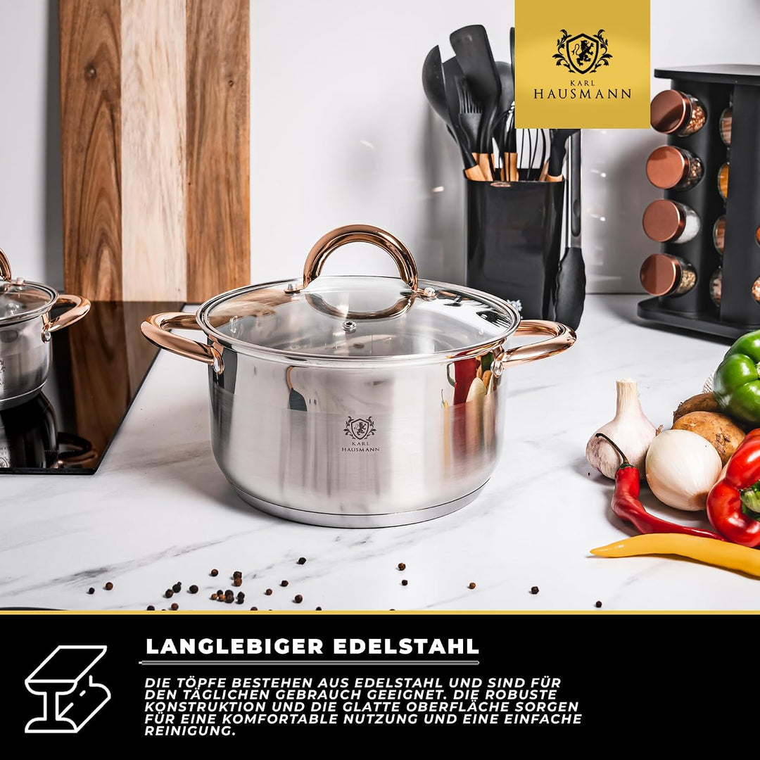 KARL HAUSMANN Kochtopf Induktion - 3L - Ø 20 cm - Edelstahl Topf mit Deckel für alle Herdarten Geeig