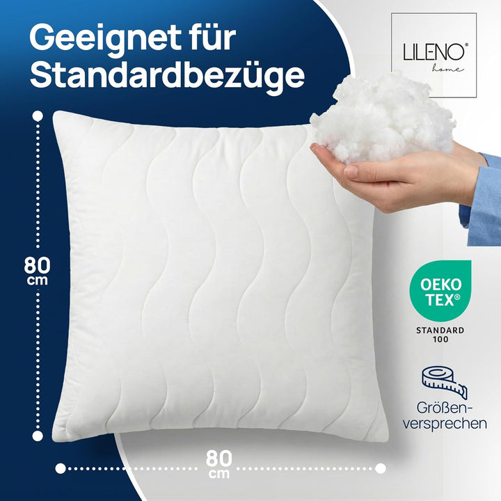 LILENO HOME Kopfkissen 80x80 cm [1er Set] MEDIUM mit 850g Kissen-Füllung - Bett oder Deko Kissen mit