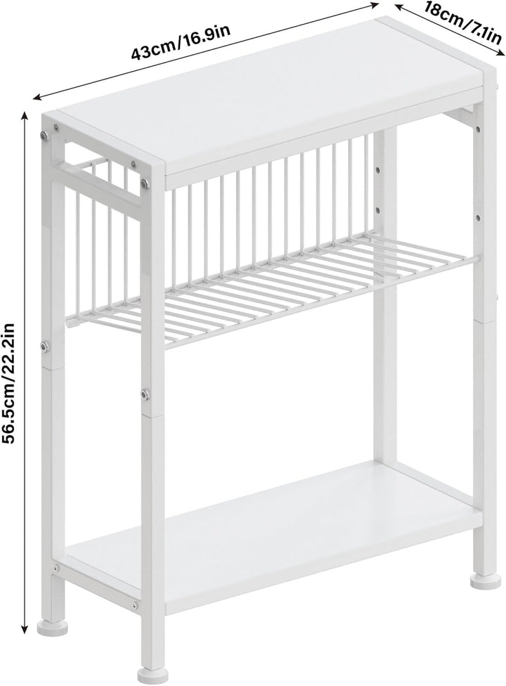 Schmaler Beistelltisch, 3 Ablagen Nachttisch Schmal mit Zeitschriftenhalter, Sofa beistelltisch, Cou