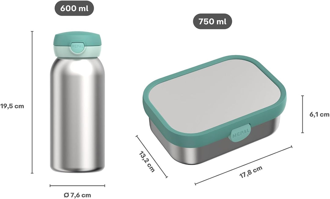 Mepal - Edelstahl-Pausenset Campus - Set für Kinder mit Trinkflasche mit Klappdeckel &amp; Lunch Box - L