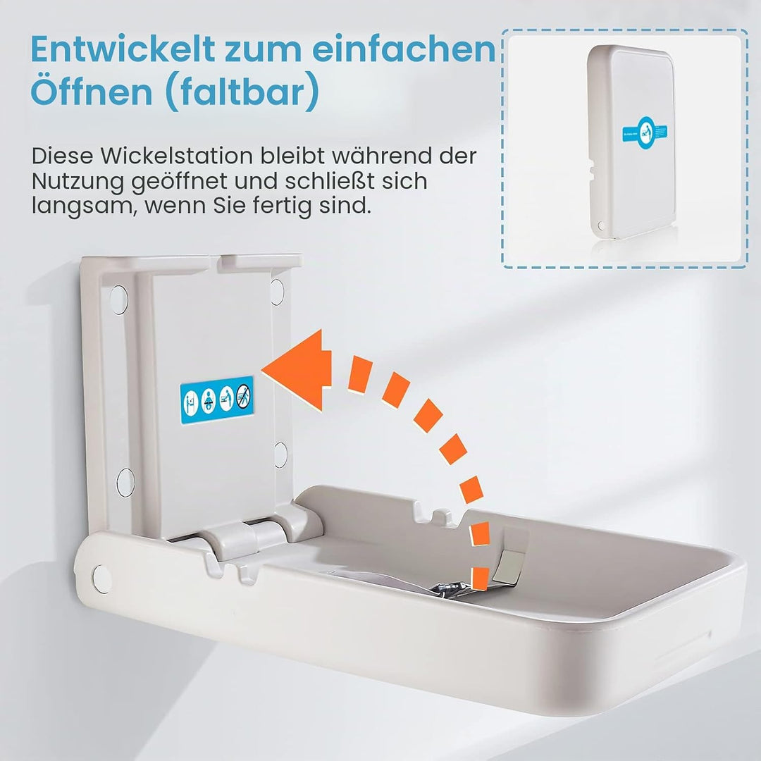 Wandmontierte Wickeleinheit für Babys, Wickeltisch, Wickelstation mit Sicherheitsgurt, Wickeltisch f