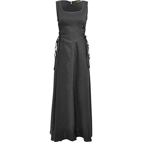 MYTHOLON Uma Kleid Canvas schwarz, XXL, Kleid Mittelalter Damen, LARP, Cosplay, Wikinger XXL Schwarz