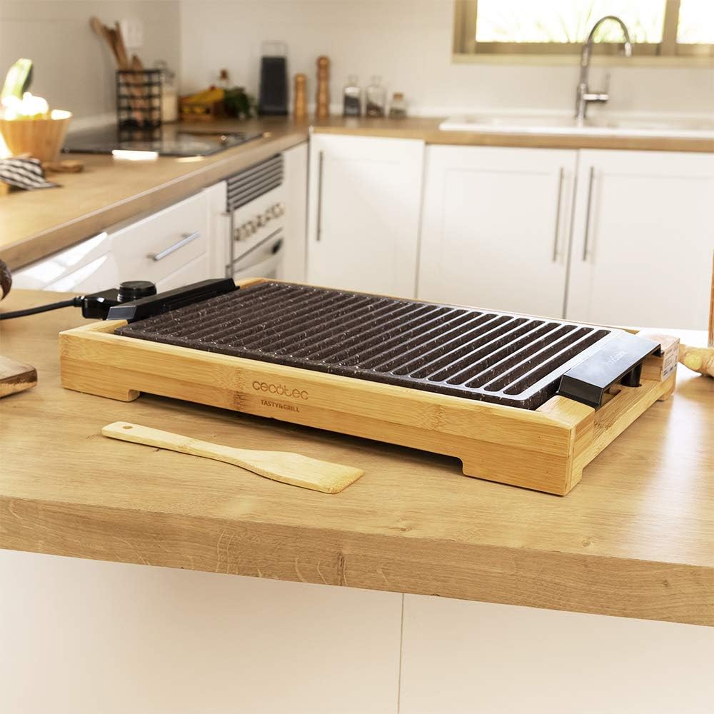 Cecotec Plancha de asar eléctrica Tasty&Grill 2000 Bamboo LineStone. Potencia 2000 W, Estructura Bam