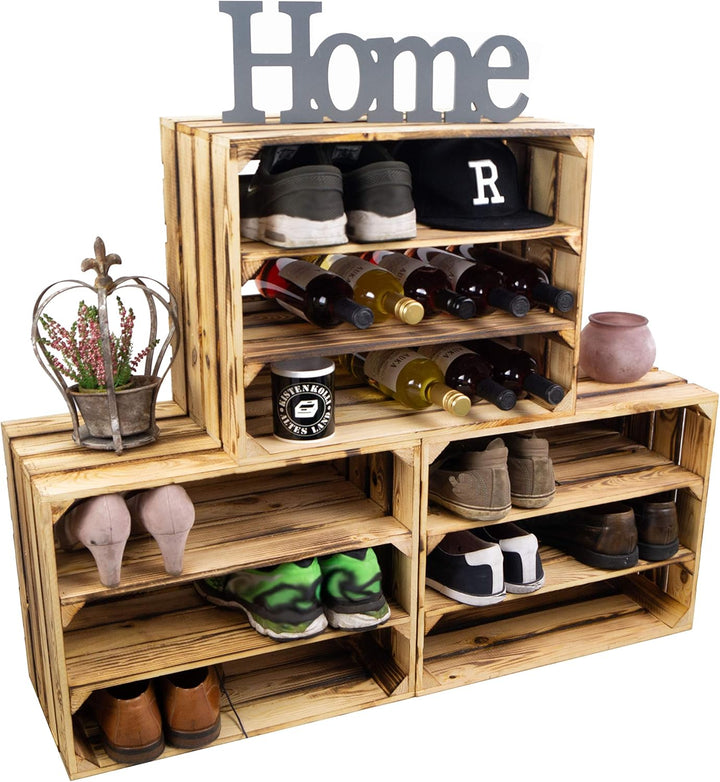 3 x Schuhschrank Schuhregal aus Holzkisten Schuhablage für 18 Paar Schuhe als Schuhständer Schuhaufb