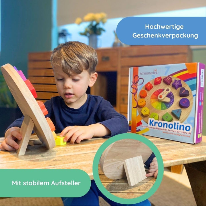 SCHMETTERLINE | Kronolino Holz-Lernuhr mit Regenbogen-Farben zum Spielerischen Lernen der Zeit ab 3