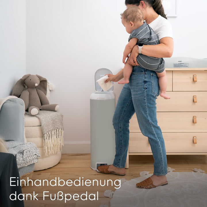 Diaper Genie Platinum Edelstahl Windeleimer mit Fusspedal, neuartiges System mit abreissbaren Beutel