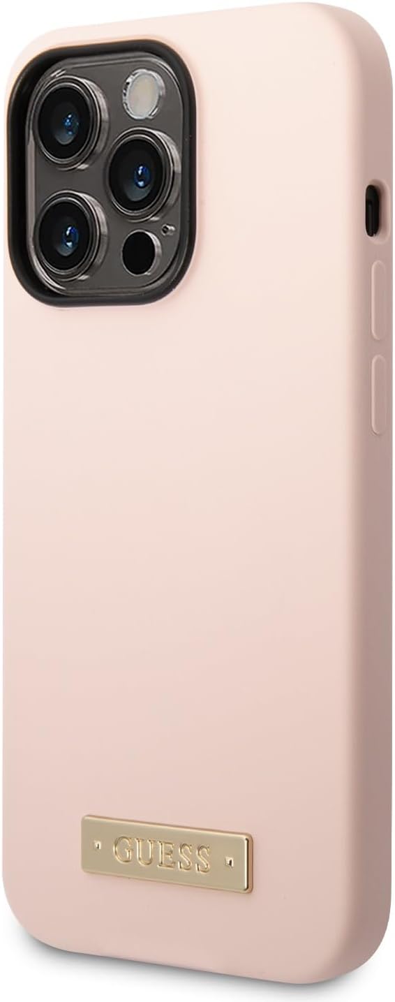Guess GUHMP14XSBPLP hülle für iPhone 14 Pro Max 6,7" rosa/pink Hard case Silicone Logo Plate