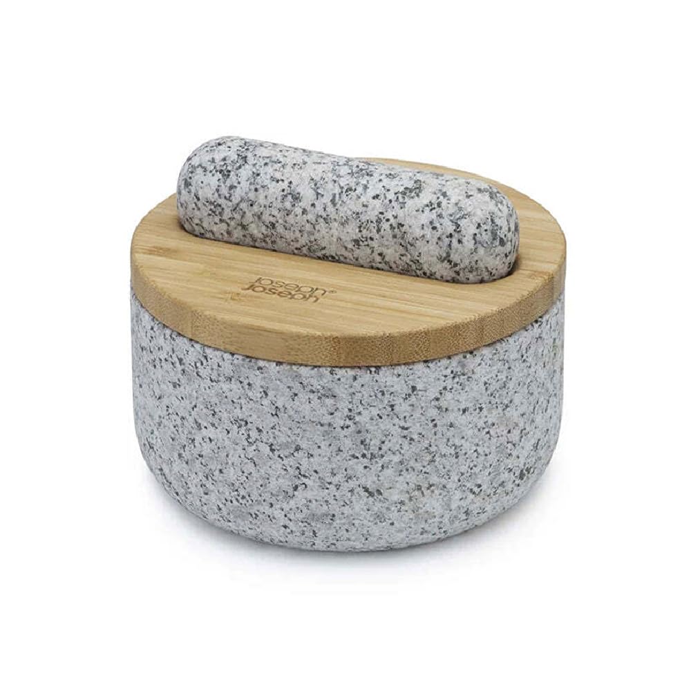 Joseph Joseph Dash Granit Mörser und Stössel Ø 15,5 cm mit Bambusdeckel, Bambus, grau