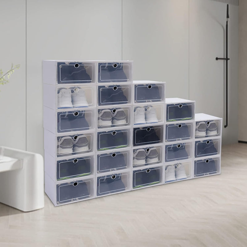 SABUIDDS Schuhboxen Gross 24er Set Schuhkartons Durchsichtig Schuhaufbewahrung mit Deckel Kunststoff