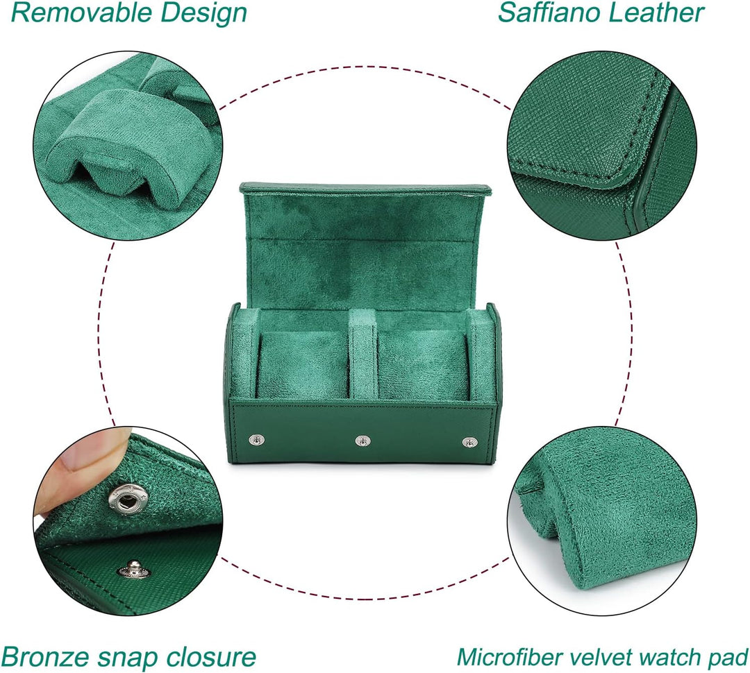 Hiram Uhren-Reiseetui, echtes Leder, sechseckig, 2 Uhren, Aufbewahrungsbox, Schutz-Organizer für Arm