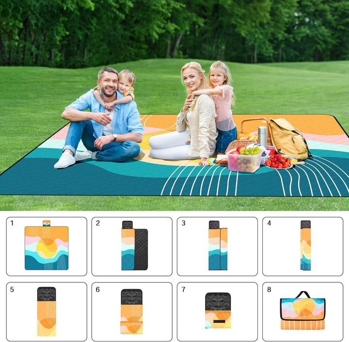 Jopee Picknickdecke Wasserdicht, 200x200cm Grosse Tragbare Stranddecke Sandfrei mit Tragegriff, Falt