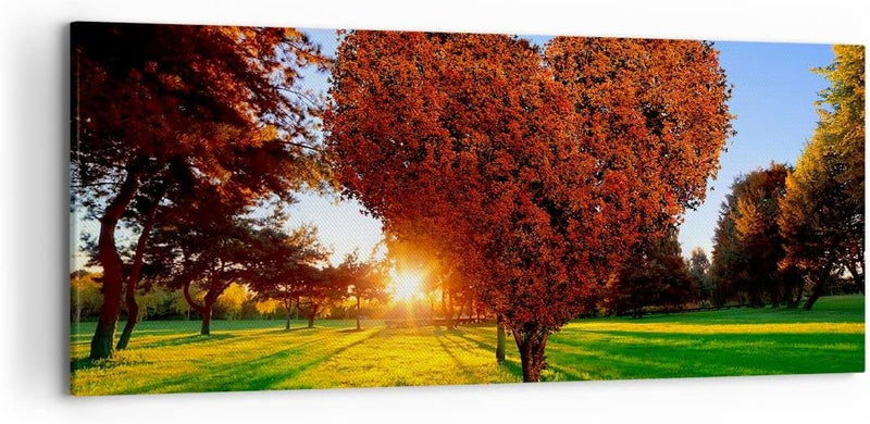 Wandbilder Dekoration Wohnzimmer Baum Park Frühling Herz Panorama Bilder auf Leinwand 120x50cm Leinw