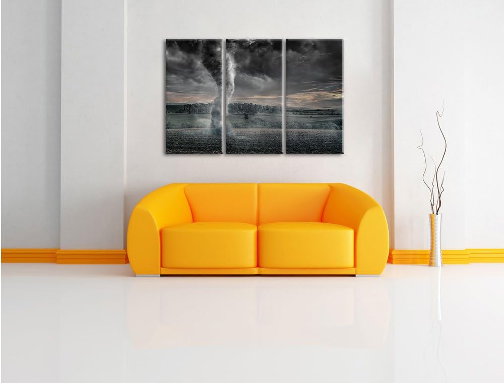 Pixxprint Schwarzer Tornado auf dem Feld als Leinwandbild/Grösse: 3 Teilig (120x80) cm/Wandbild/Kuns
