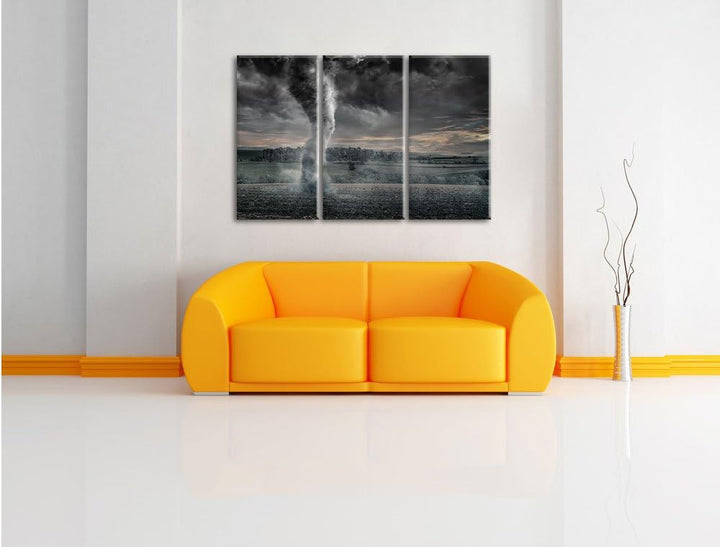 Pixxprint Schwarzer Tornado auf dem Feld als Leinwandbild/Grösse: 3 Teilig (120x80) cm/Wandbild/Kuns