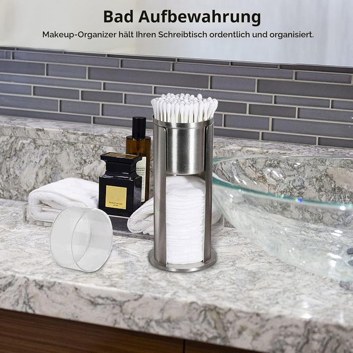 HERCHR 2-in-1-Edelstahl-Wattestäbchenhalter, Make-up-Wattepads-Spender, Organizer, Qtip-Halter, Spen