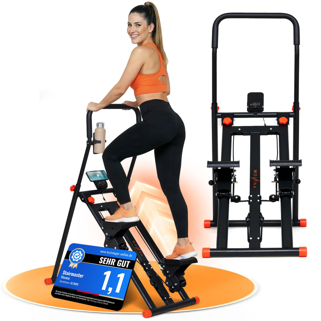 Stairmaster für Zuhause – Movana Treppensteiger Fitnessgerät mit 3 Schwierigkeitsstufen, Testsieger,