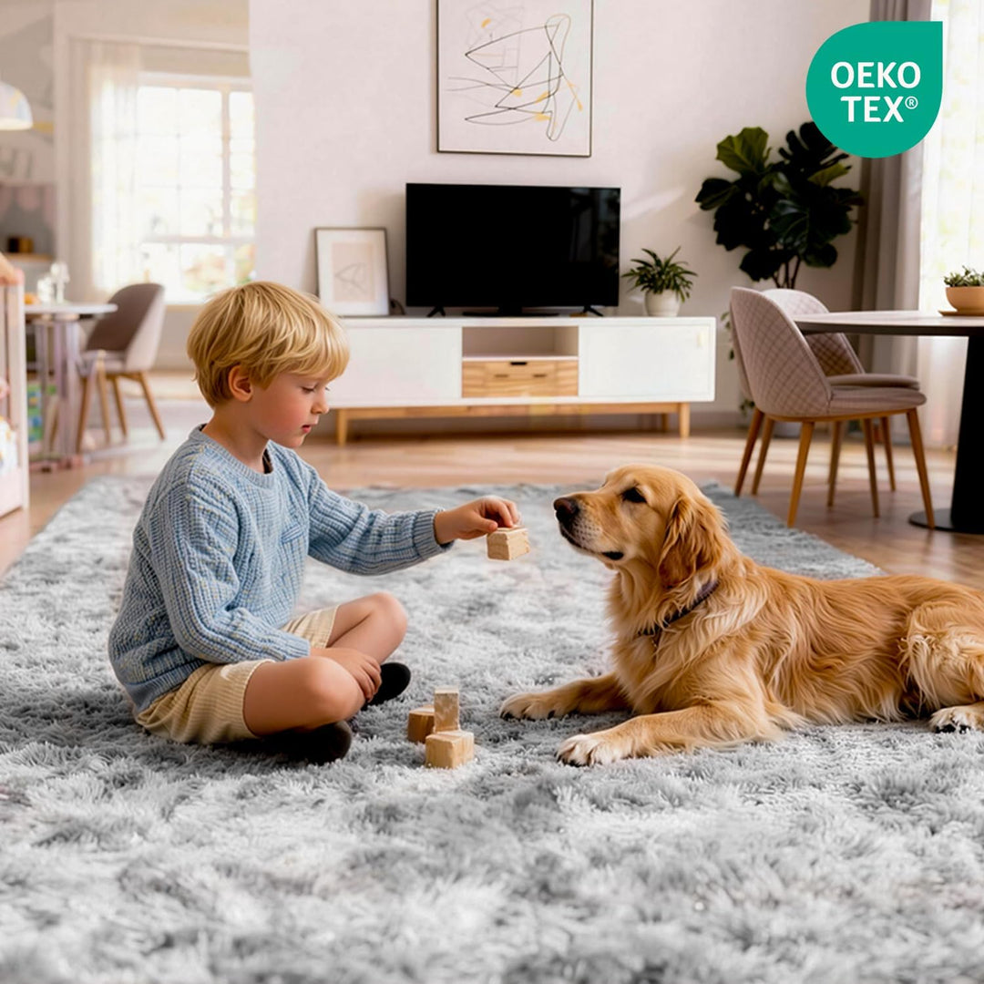 MARATIP Plüsch Teppich,Flauschiger Teppich Rund,grosse Grösse modernes Wohnzimmer,Kinder Mädchen,wei