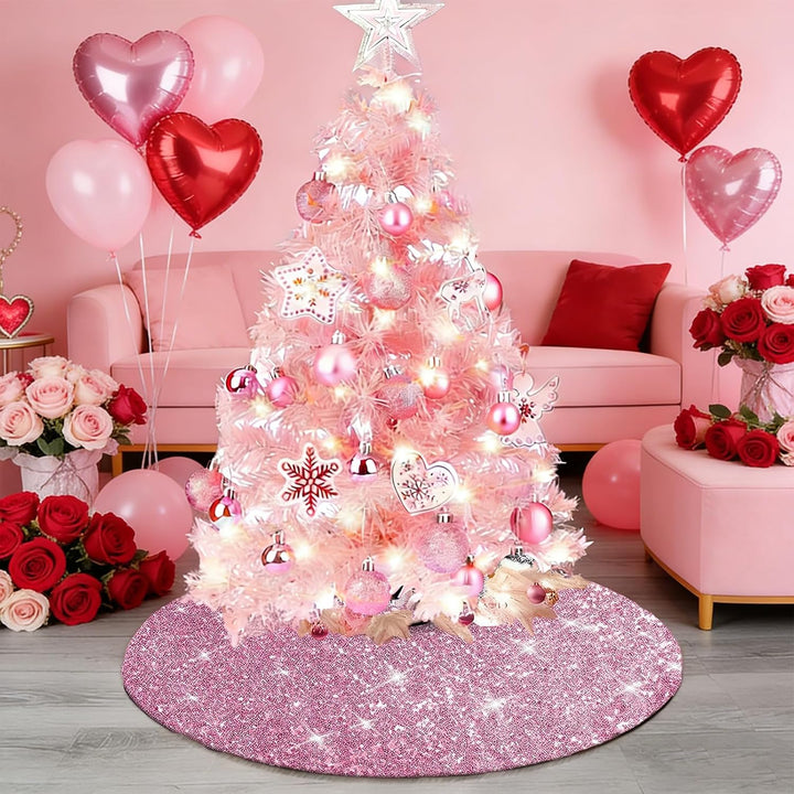 Weihnachtsbaum Decke Rosa,122 cm Pink Weihnachtsbaum Rock Rund, Tannenbaum Decke mit Doppellagigen P