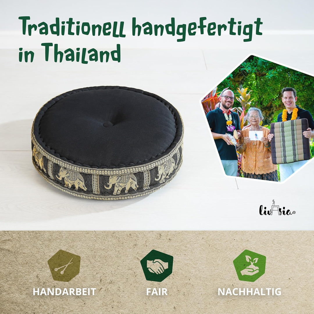 livasia Meditationskissen mit Thaiseide - Ø 45x15cm - Yogakissen mit Kapok, Pouf, Bodenkissen für Yo