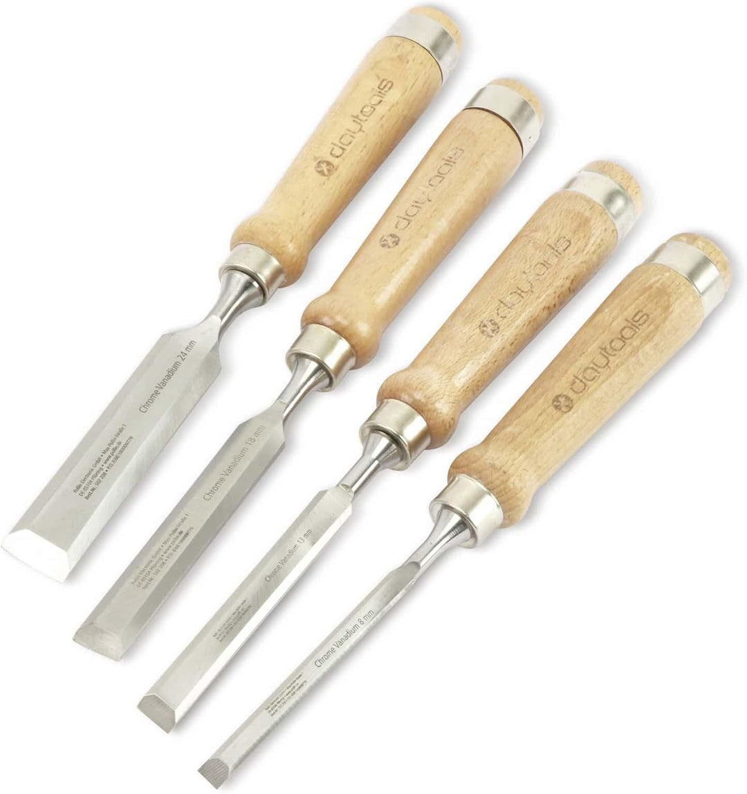 DAYTOOLS Stechbeitel-Satz SBS-4, 4-teilig | Holzbearbeitungsset mit Chrom-Vanadium-Stahlklingen und