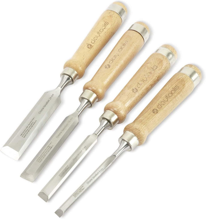 DAYTOOLS Stechbeitel-Satz SBS-4, 4-teilig | Holzbearbeitungsset mit Chrom-Vanadium-Stahlklingen und