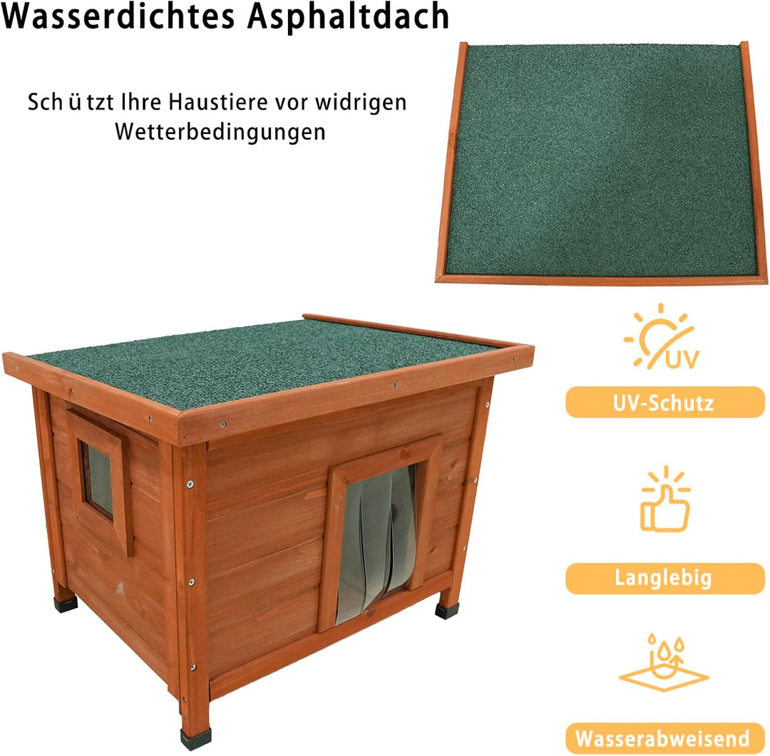 Katzenhaus aus Holz, Wetterfestes Katzenhütte mit Asphaltdach, Braun (EIN neues orange), Ein neues o
